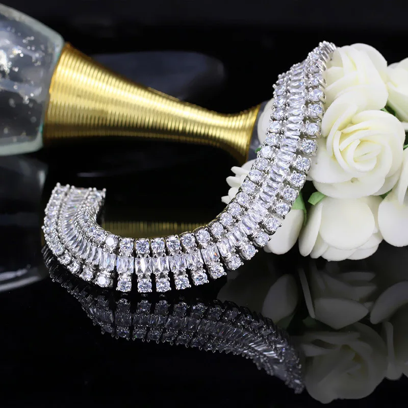 ThreeGraces Shiny White Cubic Zirconia Silver Color Geometric Link Chain Bracelet for Women Fashion Bridal Party Jewelry BR289