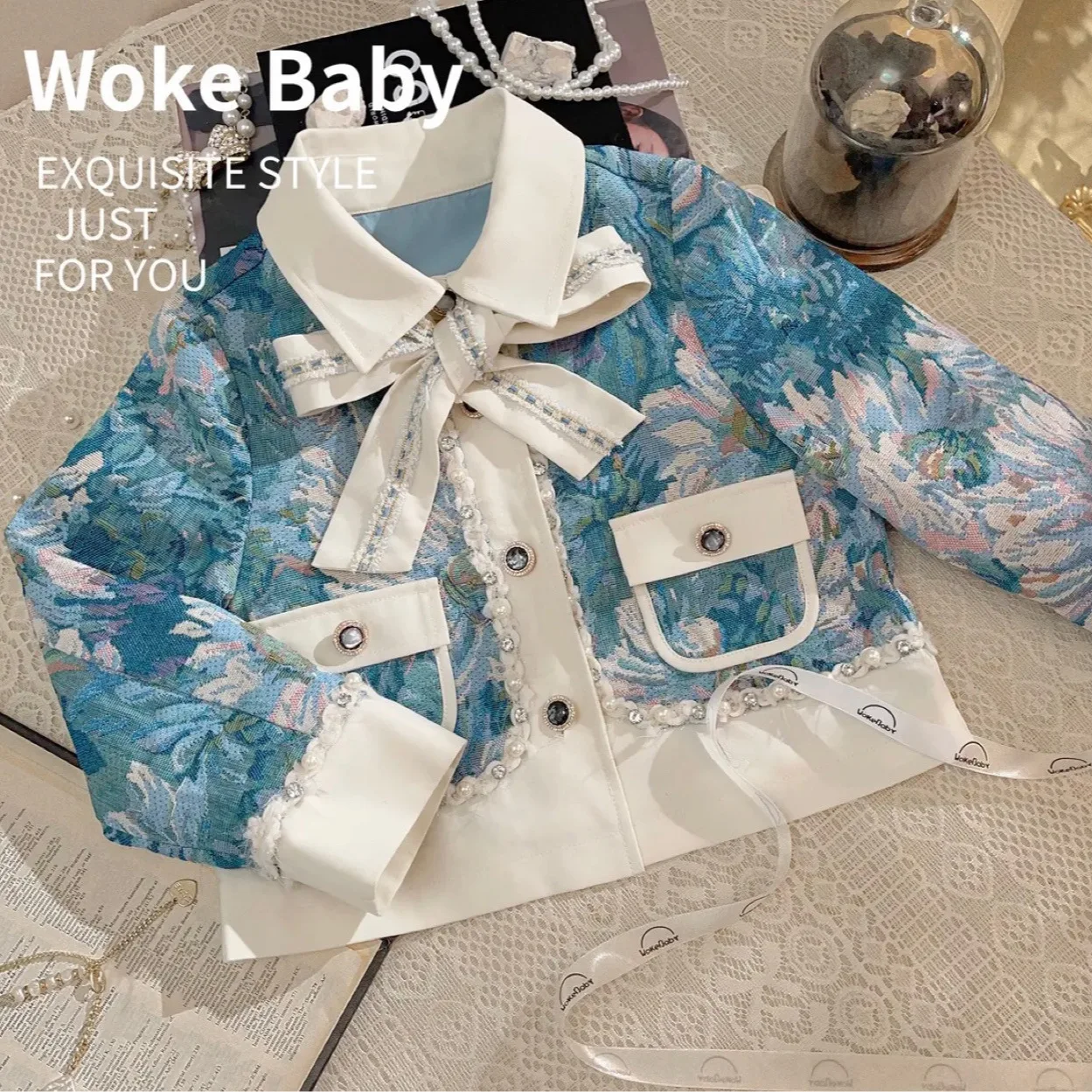 Korean Girls 2024 New Suit Children's Small Fragrant Wind Spring and Autumn Coat Short Skirt Two-piece Set