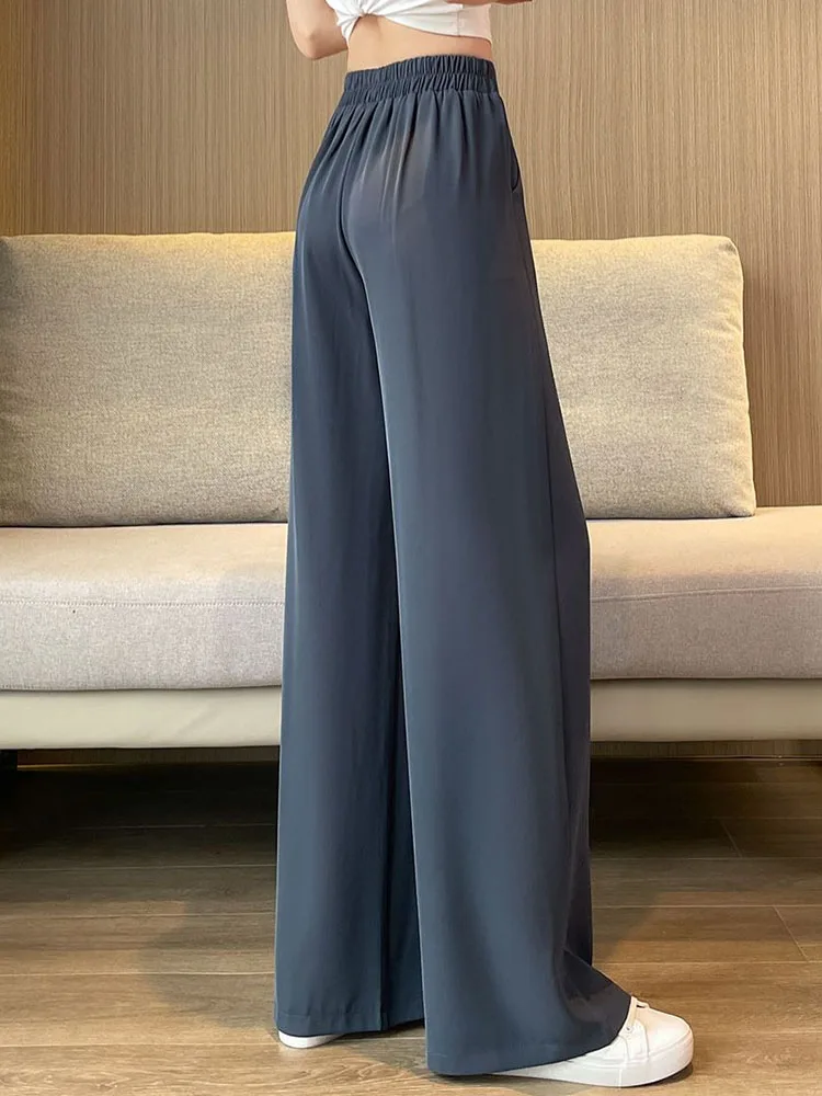 Taille haute droite jambe large taille élastique Baggy pantalon mince femmes décontracté nouveau pantalons de survêtement printemps été mode pantalons