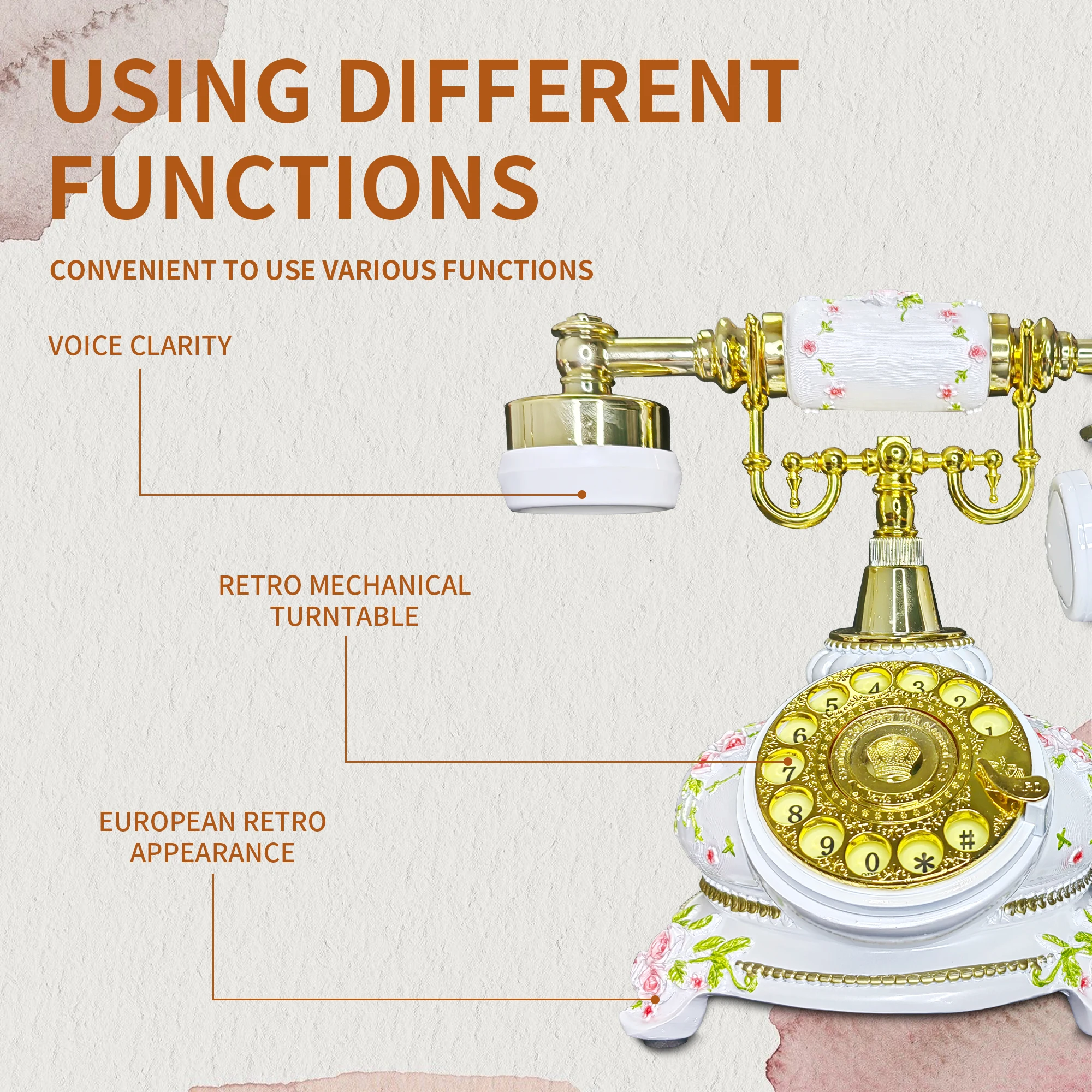 Rotary retro telephone, antique style landline, European style rotating recording and message board, creative and fashionable re