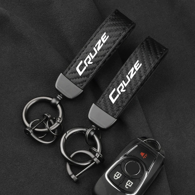 Leather Carbon Fiber Car Ring Keychain Trinket Zinc Alloy Keyrings Rotate 360 Degrees For Chevrolet Cruze 2012 2017 2019