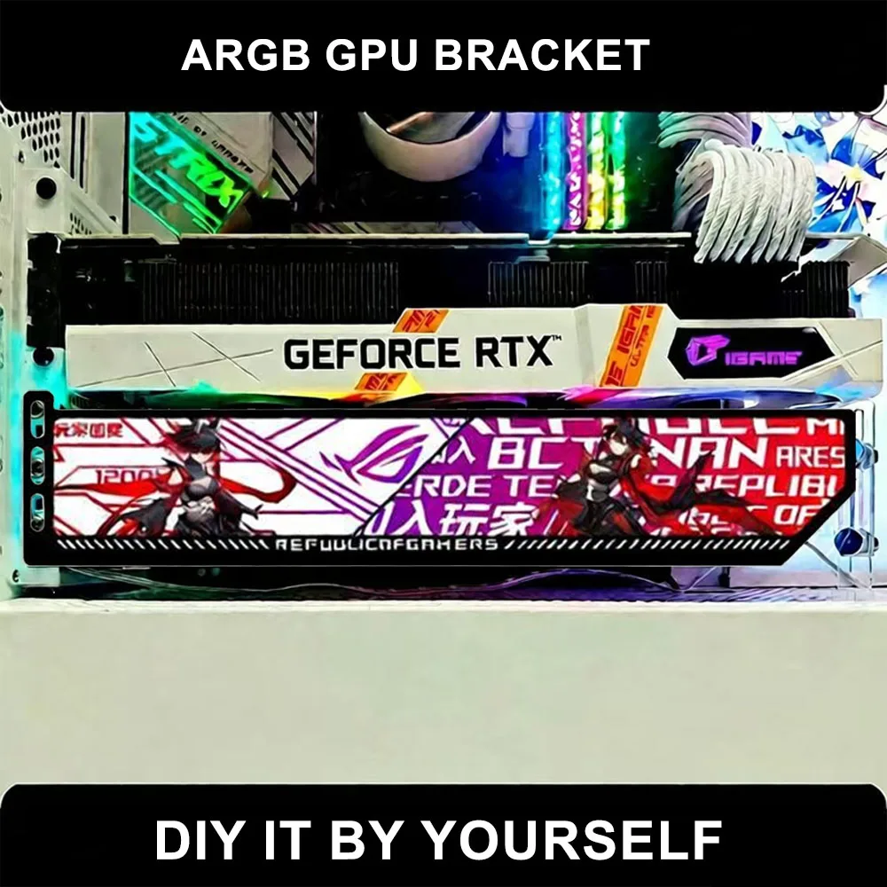 Customize RGB VGA Holder 5V/12V,5090 5080 Graphic Card Bracket,Gaming Cabinet Decorate Colorful Animation VGA Support AURA SYNC