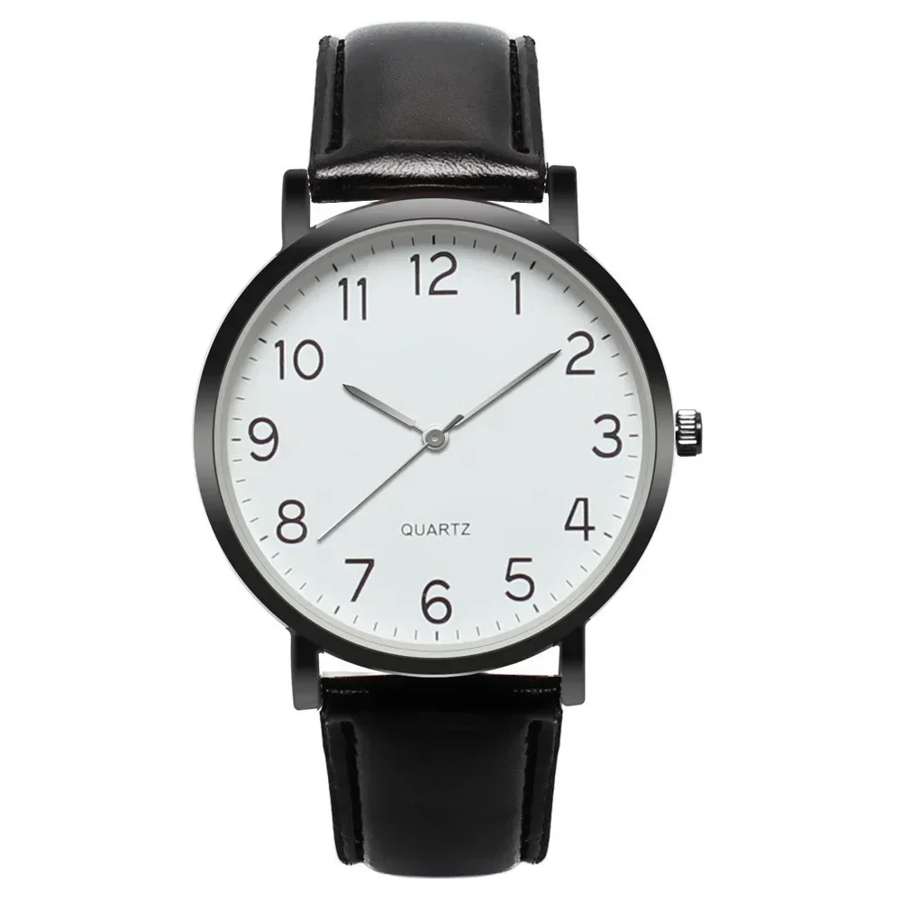 Fashion Women's Watch Arabic Number Unisex Strap Minimal Round Dial Classic Black Leather Strap Ladise Watches Wrist Watch