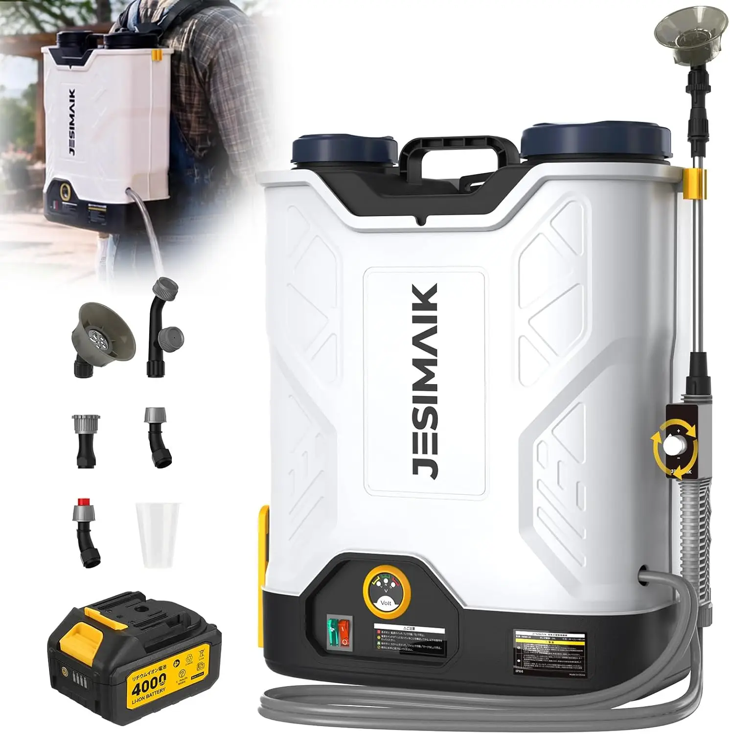 Battery Powered Backpack Weed Sprayer 4 8 Gallon 4 0Ah Agitator 120 Psi Handle Mounted Pressure Control Telescopic Wand 5 Nozzle