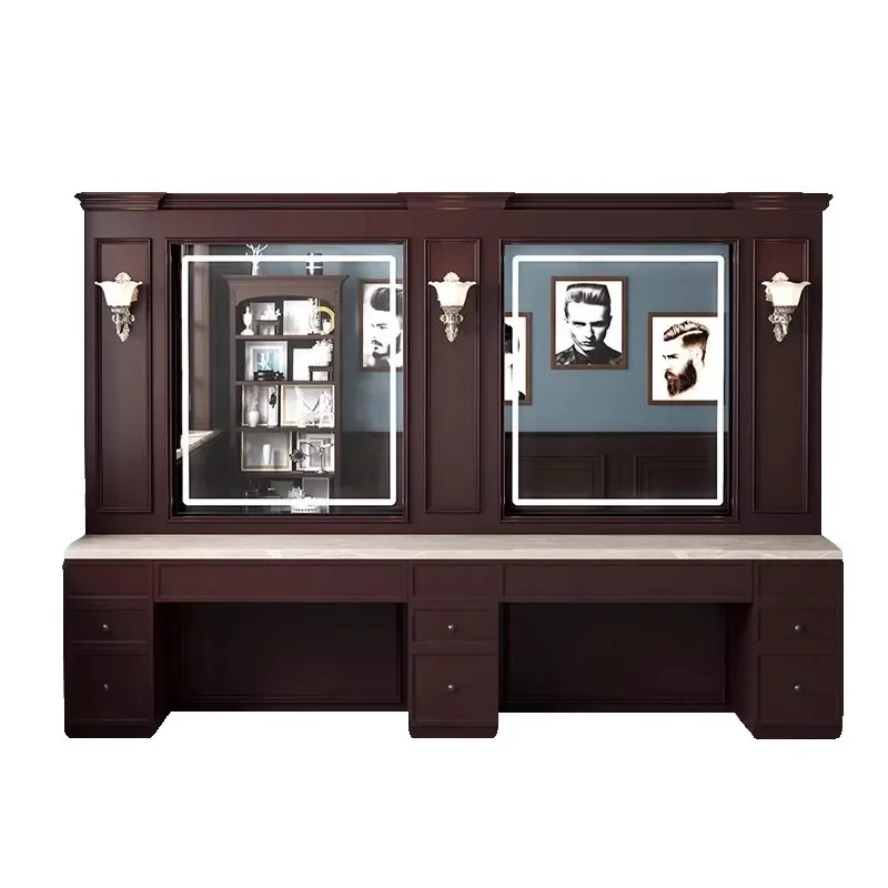 

High-end barber shop retro mirror table, barber shop mirror