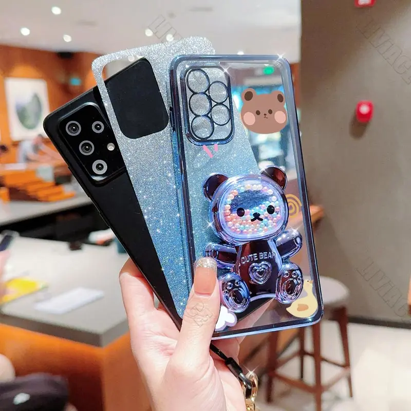 HonorX9A Diamond Strap Bear Phone Holder Case On For Huawei Honor X8B X9A X10 X20 X30 X30i X40 X40i X50 X50i SE Plus Stand Cover image 2