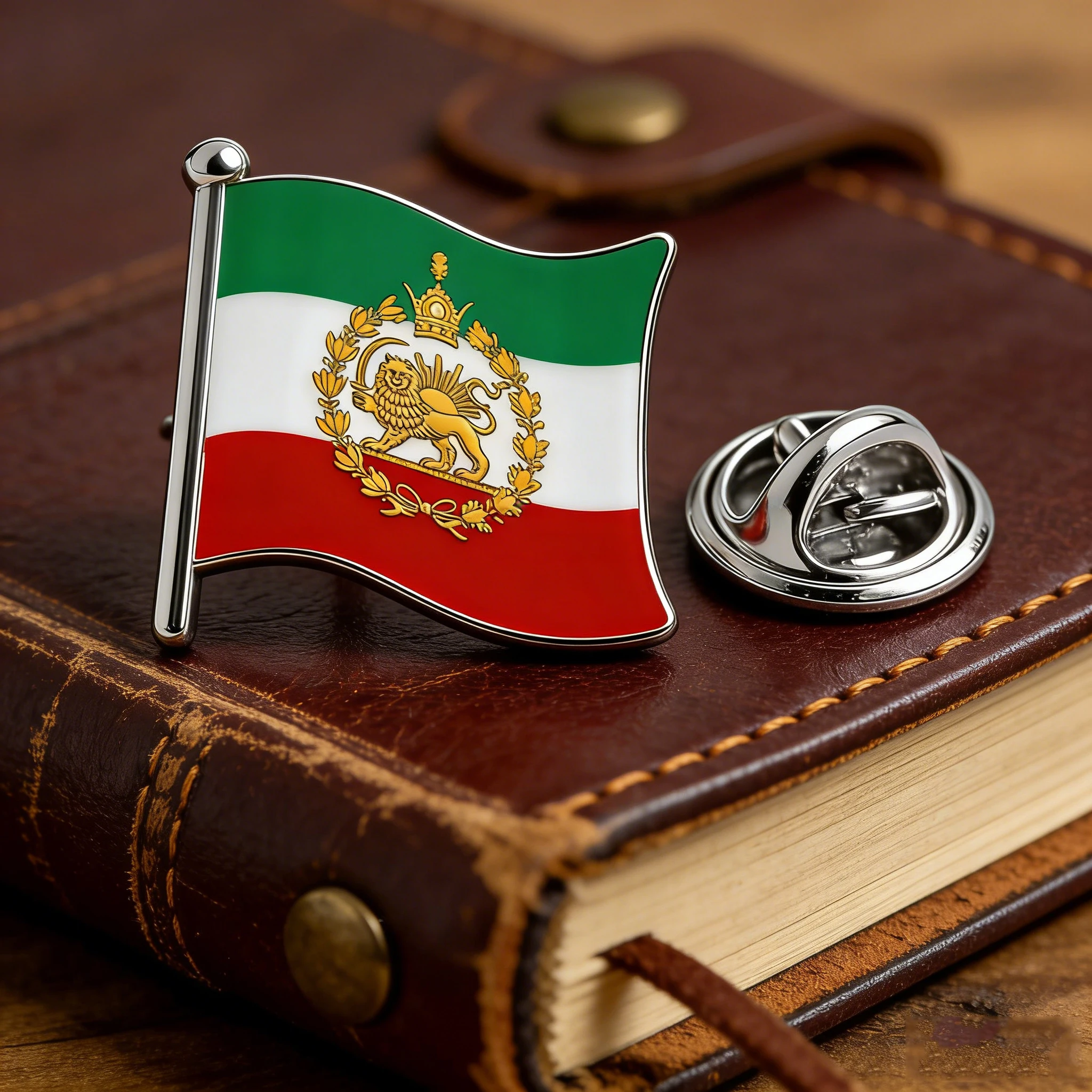 Unift Iranian Lion Flag Brooch Old Historical Iranian Country Flag Brooch Stainless Steel Lion Sun Pin Suit Jacket Accessories
