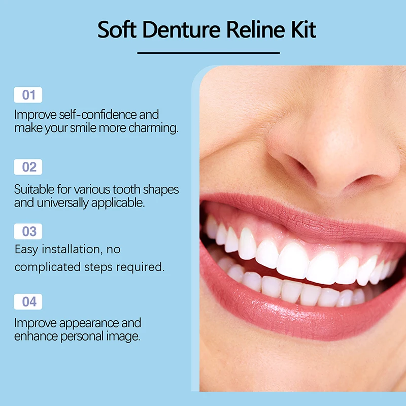 Kit de prothèse dentaire en Silicone, doublures en Silicone, Kit de prothèse dentaire souple, ensemble de dents supérieures et inférieures, facile à utiliser