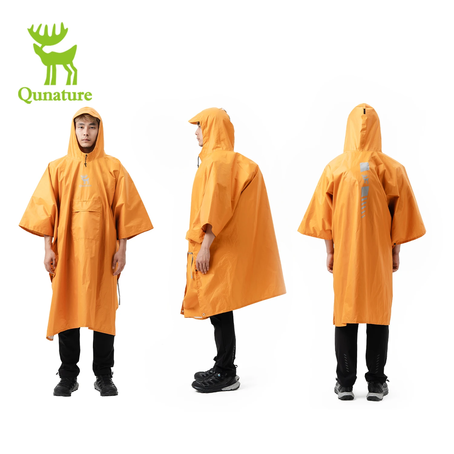 Qunature Raincoat 100% Waterproof Long Rain Coat Jacket Lightweight Raincoat Foldable Hiking Canopy Fishing 3 in 1 Rainwear