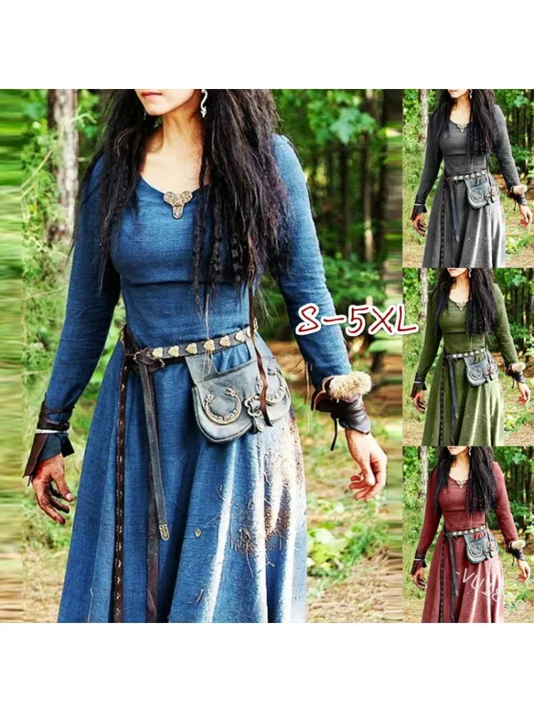 Retro Vintage Mittelalter Renaissance Kleid Cosplay Kostüm Tunika Kleid Viking Ranger Elven Damen Keltischer Wikinger Halloween