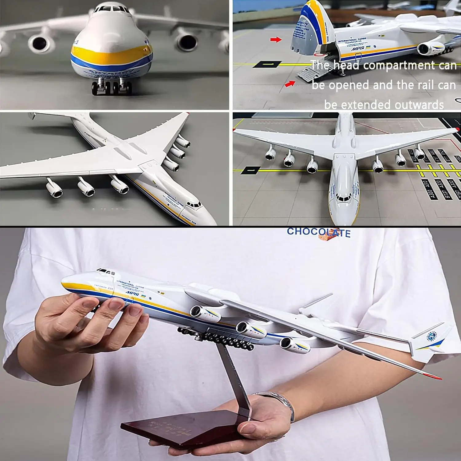 مقياس 1:200 AN225 طائرة نموذجية قابلة للفتح المقصورة 17 بوصة طول الراتنج نموذج طائرة لعبة للهدايا والمجموعات