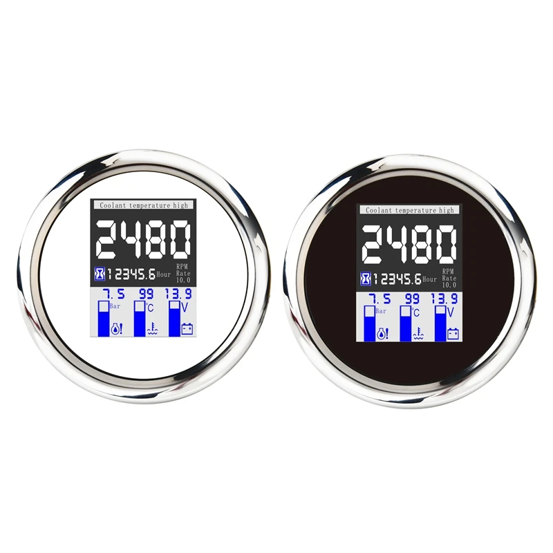 Universal 85Mm 4 In 1 Multi-Functional Meter Digital Tachometer Water Temp Oil Pressure Gauge Voltmeter With Alarm