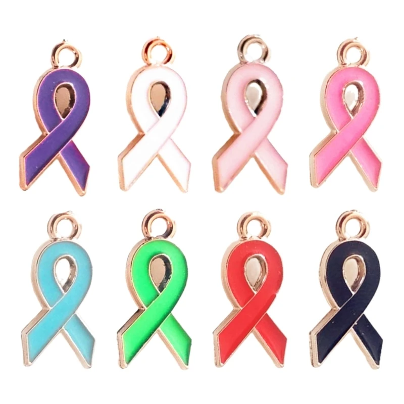 

100Pack Heart Ribbon Accessor for DIY Jewelry Durable Awareness Ribbon Charm Jewelry Findings Mixed Color Ribbon Pendant N2UE