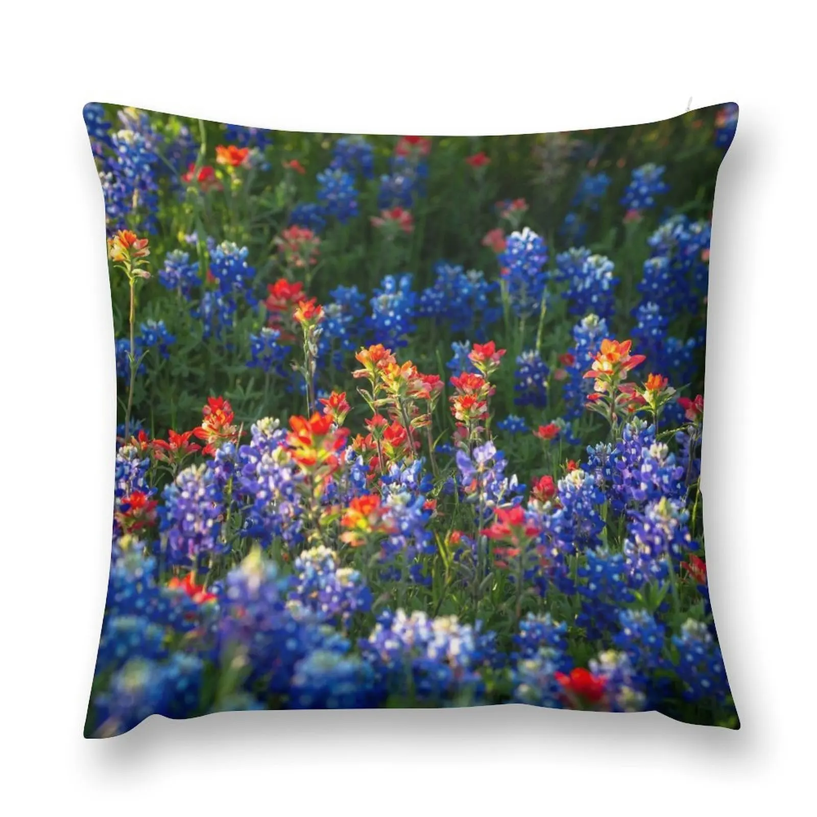 Wonderful Wildflowers - Bluebonnets and Indian Paintbrush on a Spring Day in Texas Throw Pillow Pillows Aesthetic pillow