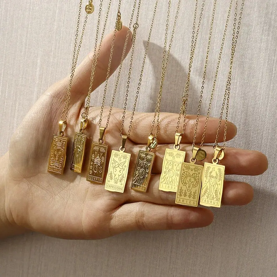 Vintage 12 Constellations Tarot Stainless Steel Necklace