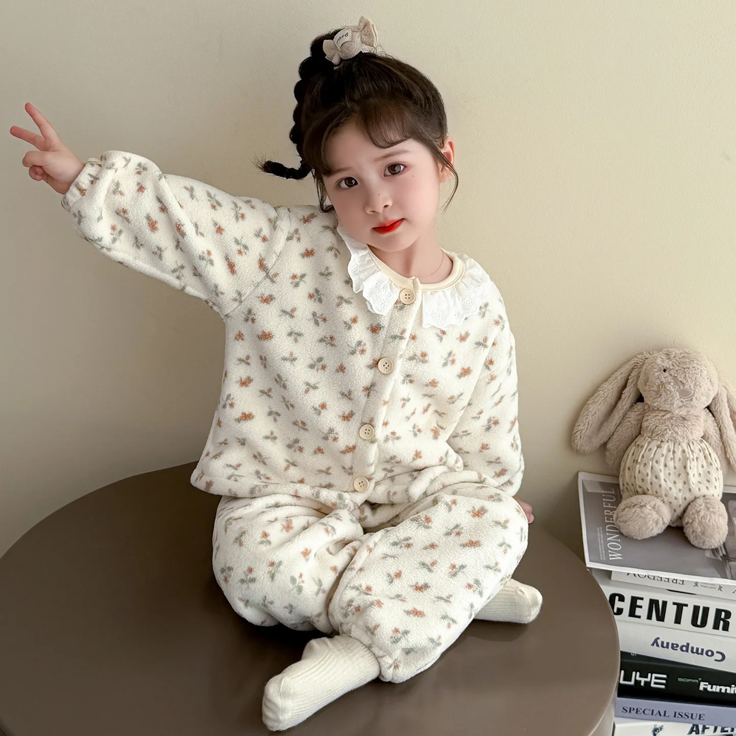 

Children's Pajamas Autumn and Winter Flannel Girls' Pajamas Coral Fleece Thickened Floral Women's Treasure Loungewear 2025 New