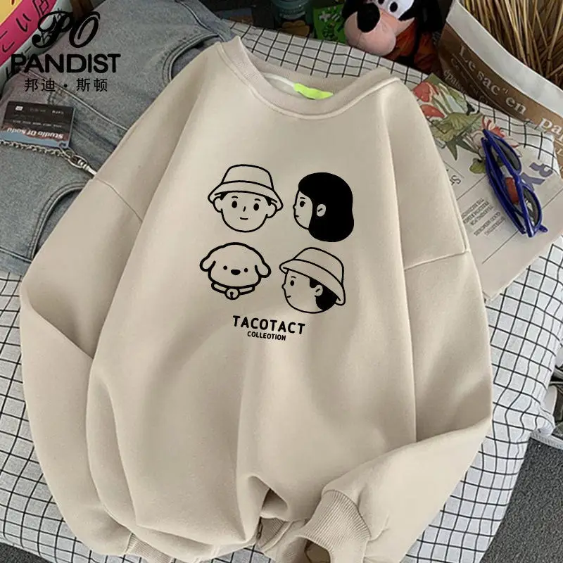 

Round neck sweatshirt for men and women in spring and autumn youth ins apricot hooded loose couple printed tops men clothing