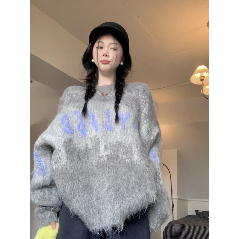 

Streetwear Print Sweater Women Oversized Tie Dye Knitted Pullovers Y2K Vintage Loose Knitwear Harajuku Korean Casual Jumper Tops