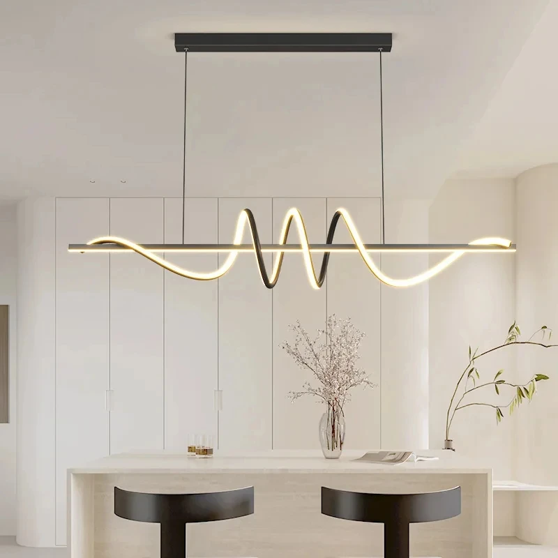 

Minimalist Modern Dining Table LED Pendant Lights Linear Wavy Chandelier for Dining Room Living Room Bar Home Decor Hanging Lamp