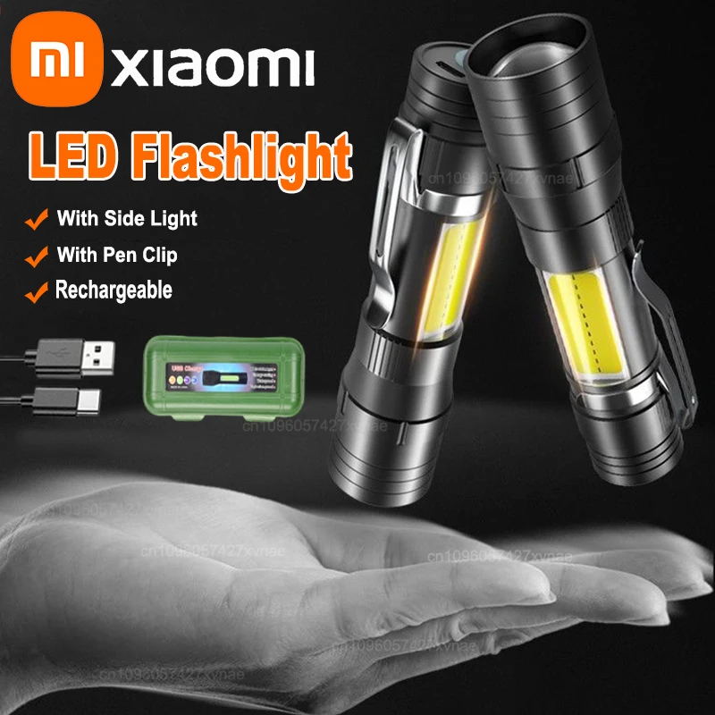 

Перезаряжаемый светодиодный фонарик Xiaomi с зажимом для ручки, масштабируемый водонепроницаемый фонарь с боковым освещением, уличный аварийный фонарь для кемпинга