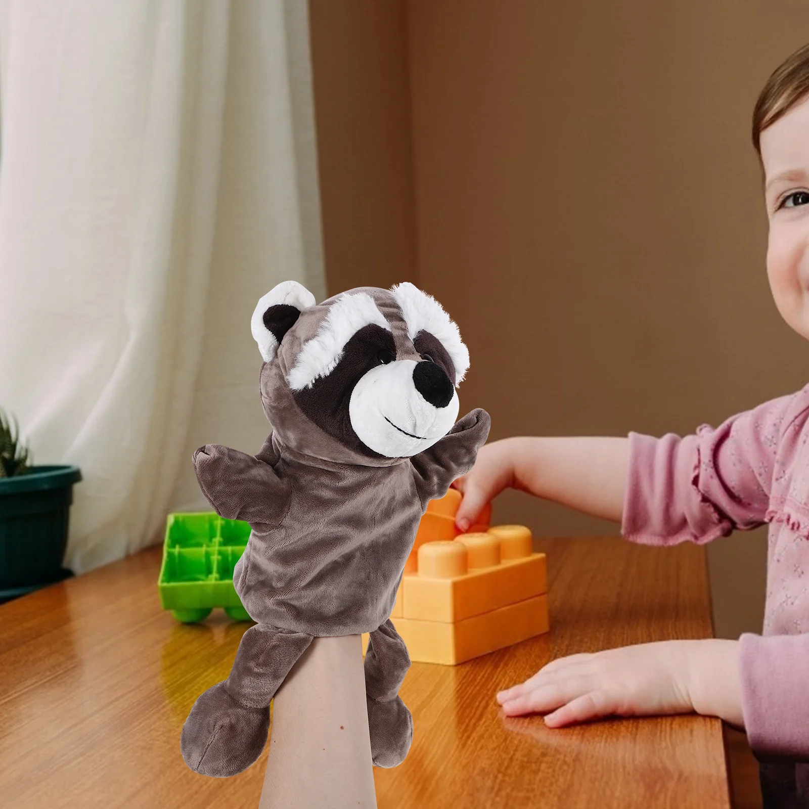 Raccoon Hand Puppet Plush Parent-child Interactive Toy Animal Cartoon Early Education Cotton Stuffed