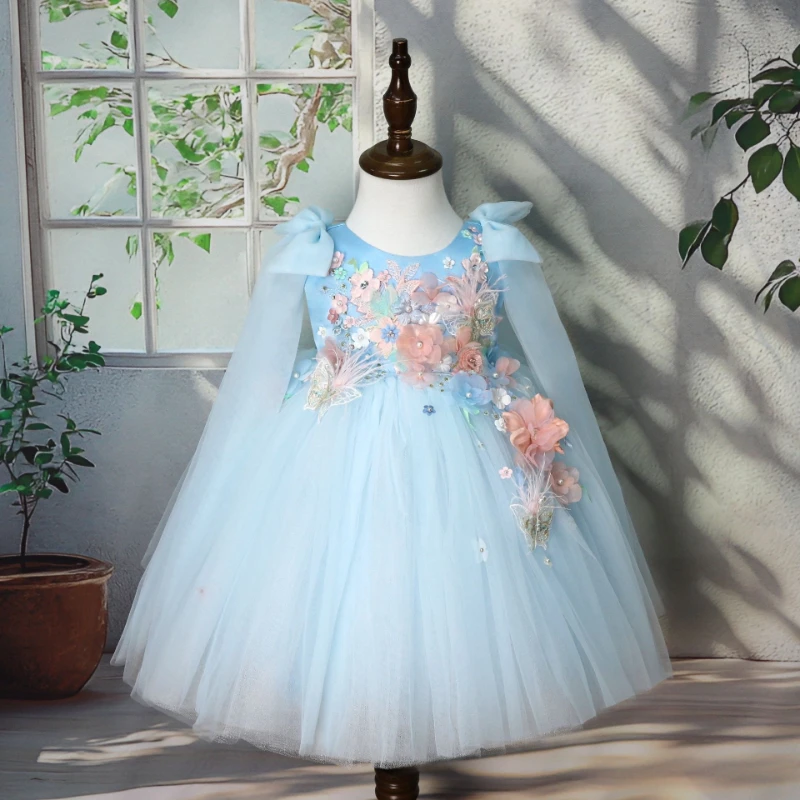 

Детское платье с цветочным узором 2026, с 3D аппликацией, для девочек, нарядное, для торжеств, вечеринок, праздников, Ид, детская одежда