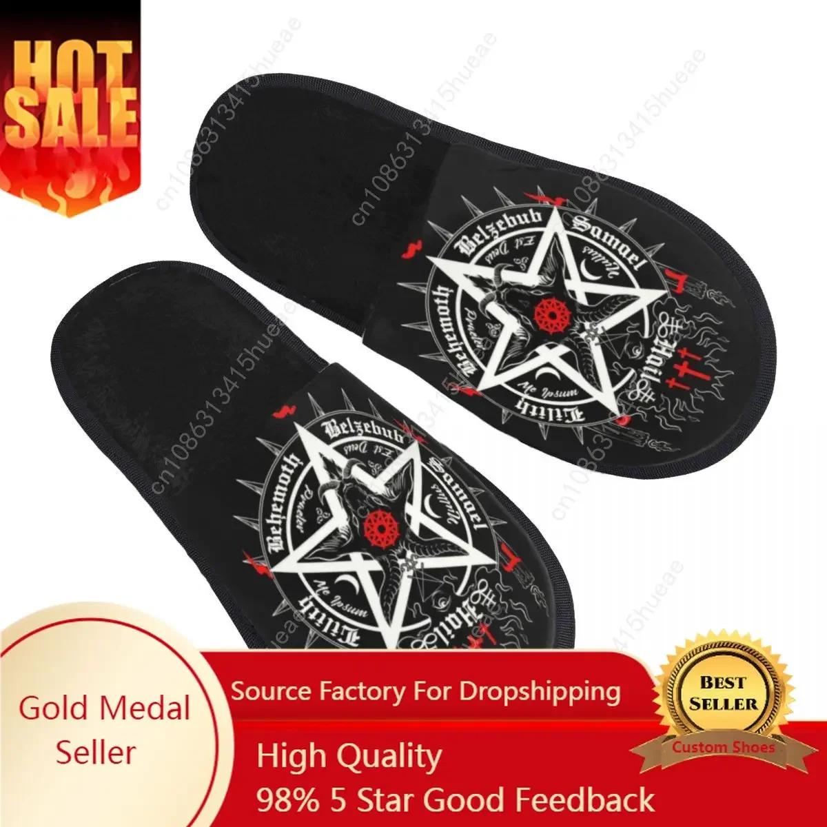 

Satanic Baphomet Leviathan Cross Guest Slippers for Hotel Women Custom Print Satan Devil Pentagram House Slipper