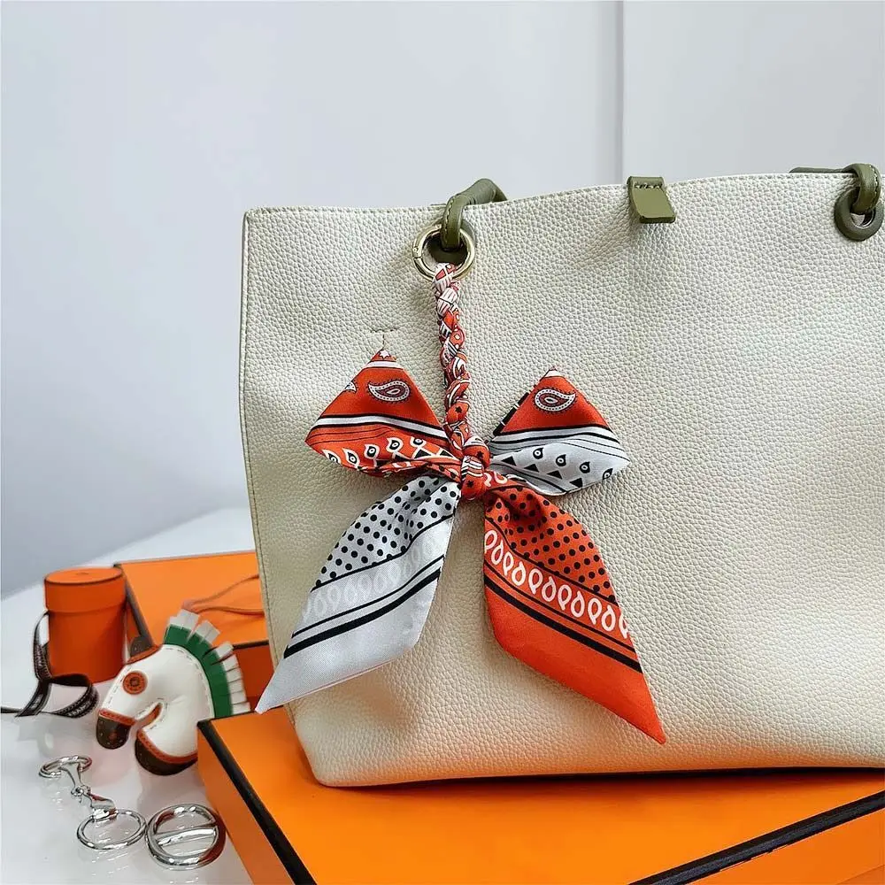 크리 에이 티브 선물 다채로운 실크 스카프 열쇠 고리 활 귀여운 리본 가방 펜던트 장식 Y2K DIY 펜던트 열쇠 고리 쥬얼리 액세서리