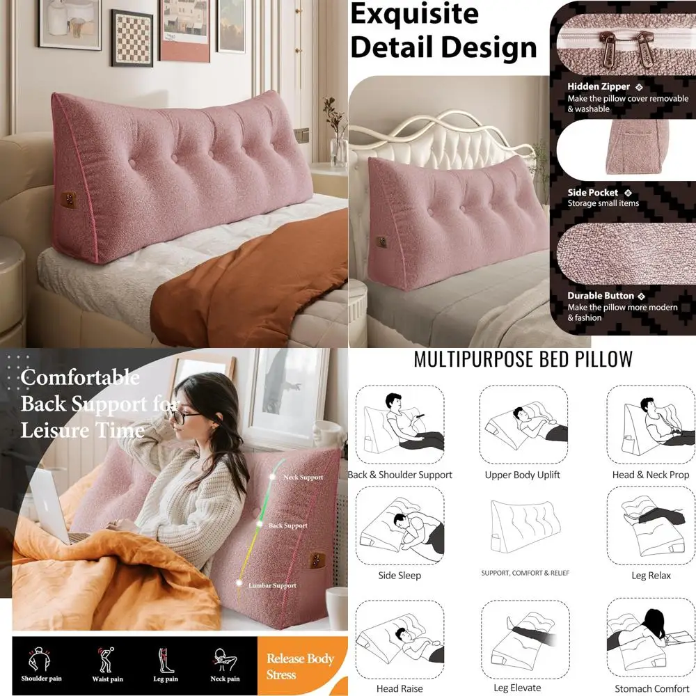 

Queen Size XXL Wedge Pillow for Bed - Extra Large Back Support for Sitting, Reading, Daybed Bolster Cushion