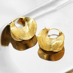 Fashion Gold Color Threaded Hoop Earrings for Women Creative Irregular Texture Metal Fan Earring Statement Jewelry Gift