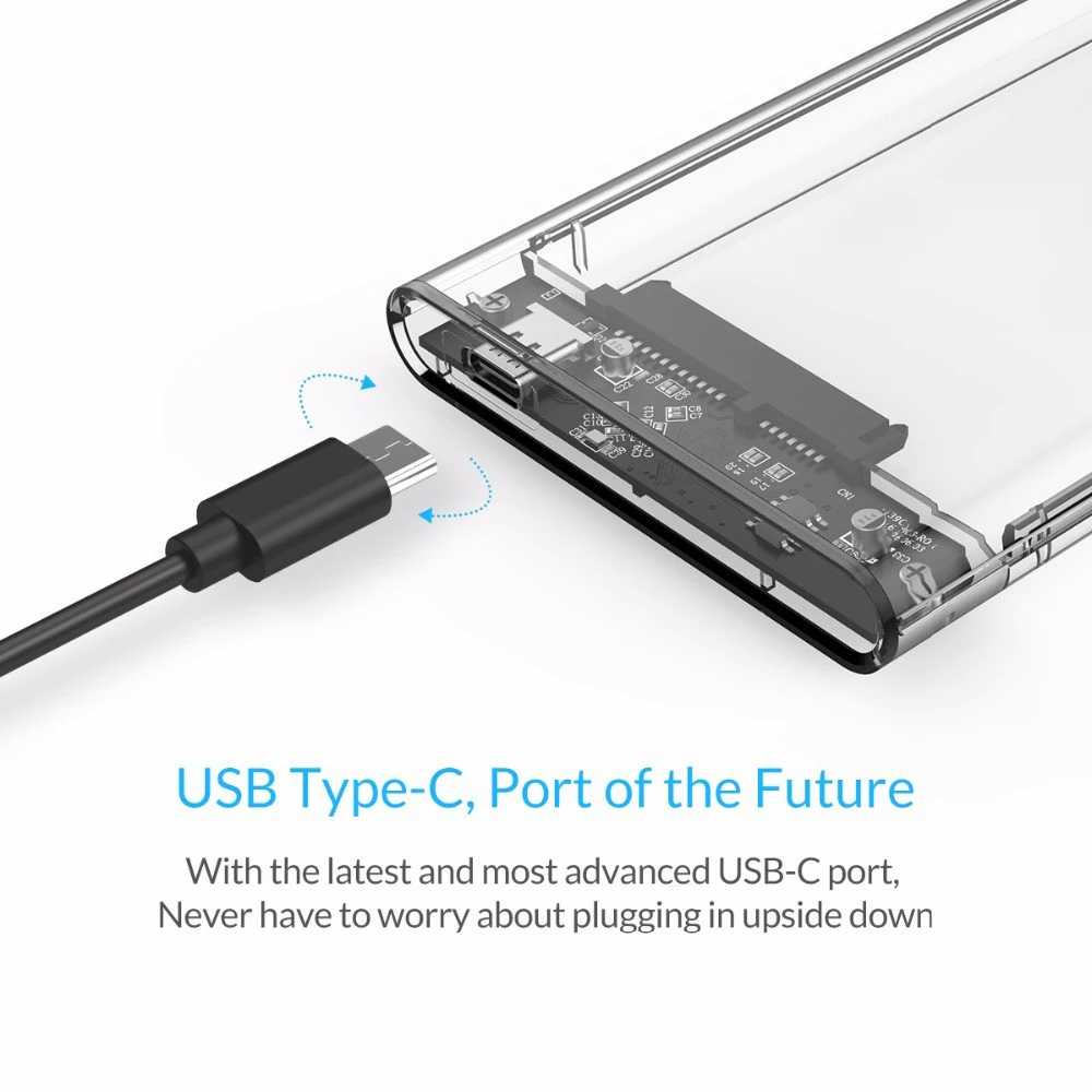 ORICO-carcasa transparente tipo C para disco duro, carcasa para HDD de 2,5 pulgadas, USB3.1, Gen2, 10gbps, compatible con protocolo UASP con Cable