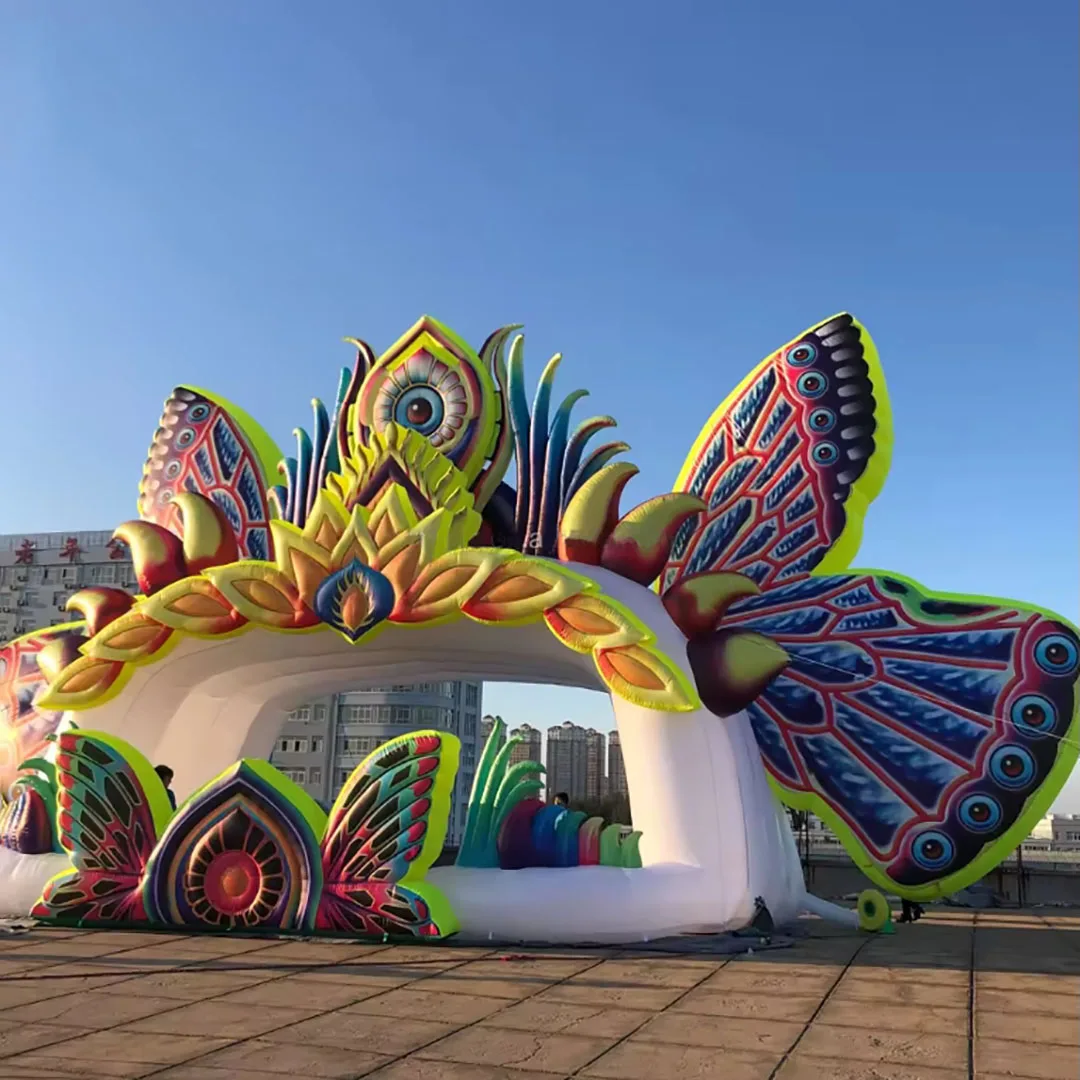 Giant Inflatable Concert Stage DJ Butterfly Booth Tent Air Blow Creative Music Festival Performance Decor Arch Event Advertising