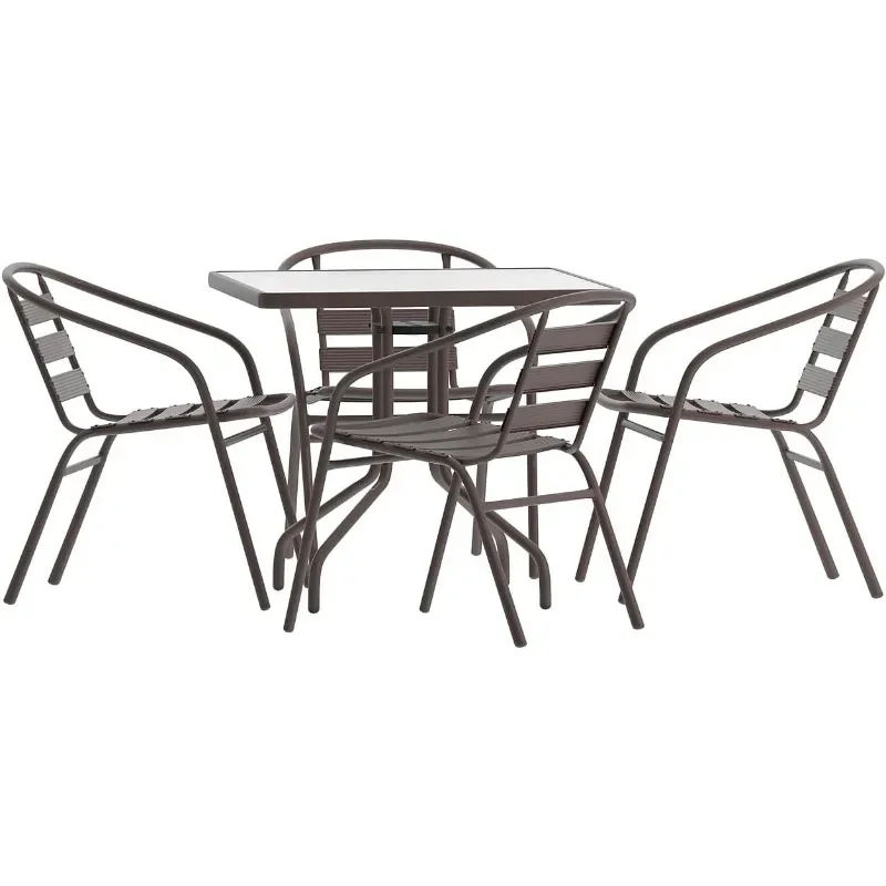 

Square Table with Metal Aluminum Slat Stack Chairs