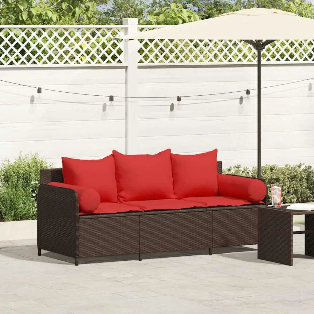 

Comfortable 3-Seater Patio Sofa with Cushions Brown Poly Rattan Outdoor Furniture Set