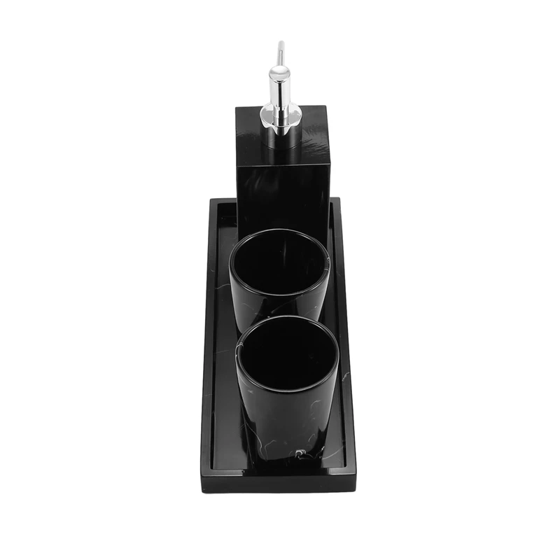 Marble Texture Bathroom Supplies Black 4Pcs Resin Bathroom Accessories With Dispenser Toothbrush Holder Soap Dispenser