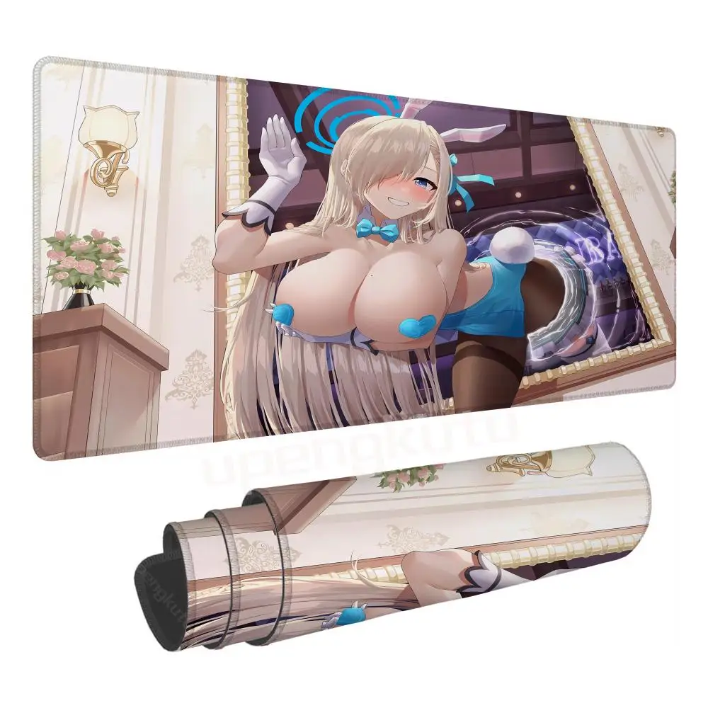 Animal ears areola blue archive  bunny ears thighhighs Anime figures Non-Slip Laptop Gamer Rubber 900x400 XXL Desk mats Mousemat