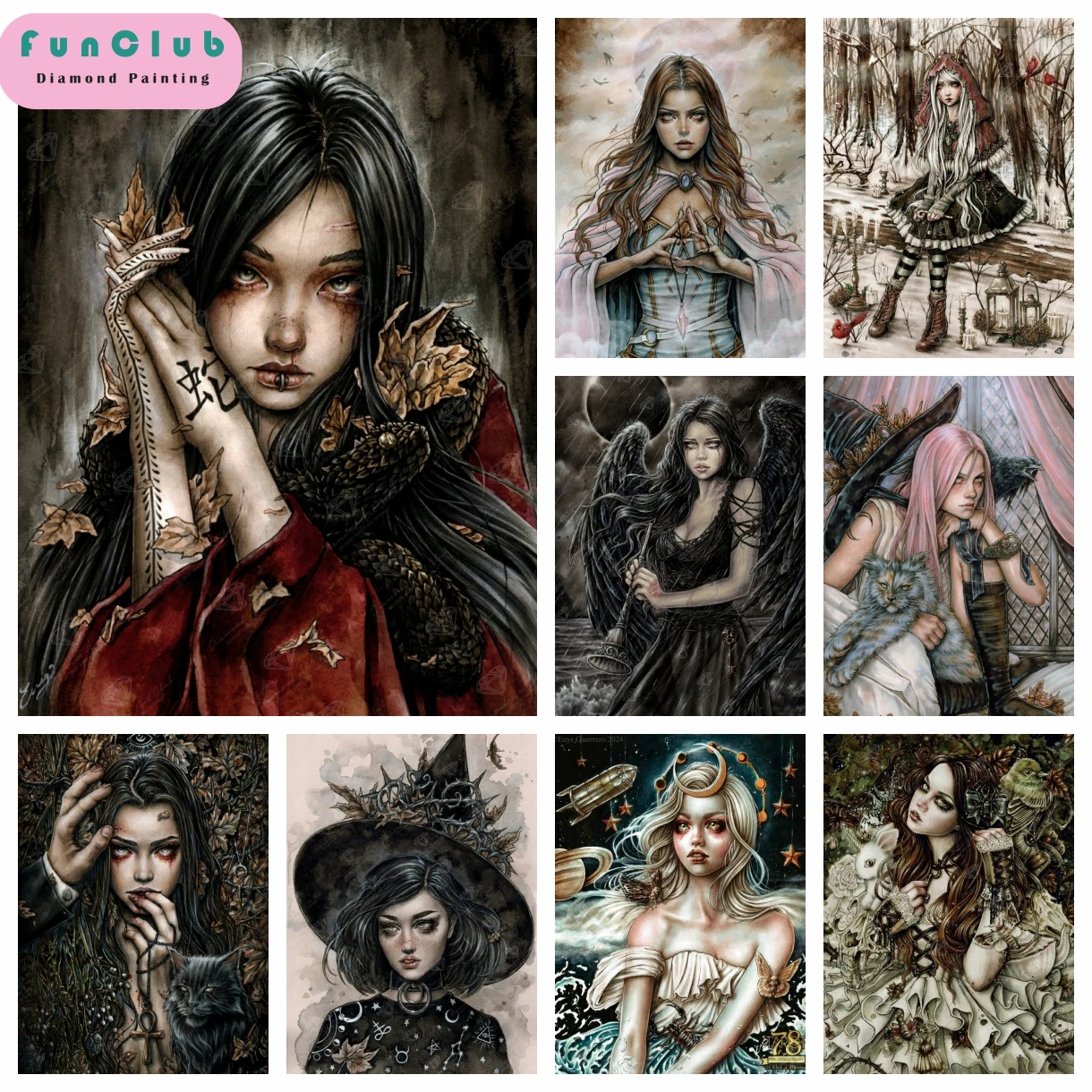 Viktoria nische Vampir DIY Bohrer Stickerei volle runde Diamant Malerei Cartoon Hexe Kreuz stich Kits Strass Mosaik Wohnkultur