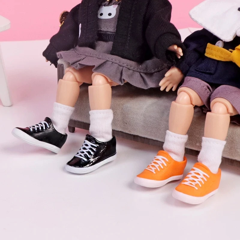 Ob11 Pop Zwart Canvas Skate Schoenen Met Schoenveter Pop Accessoires Schattig Voor Penny, Ymy, Obitsu 11,Molly,Gsc,1/12 Bjd Pop