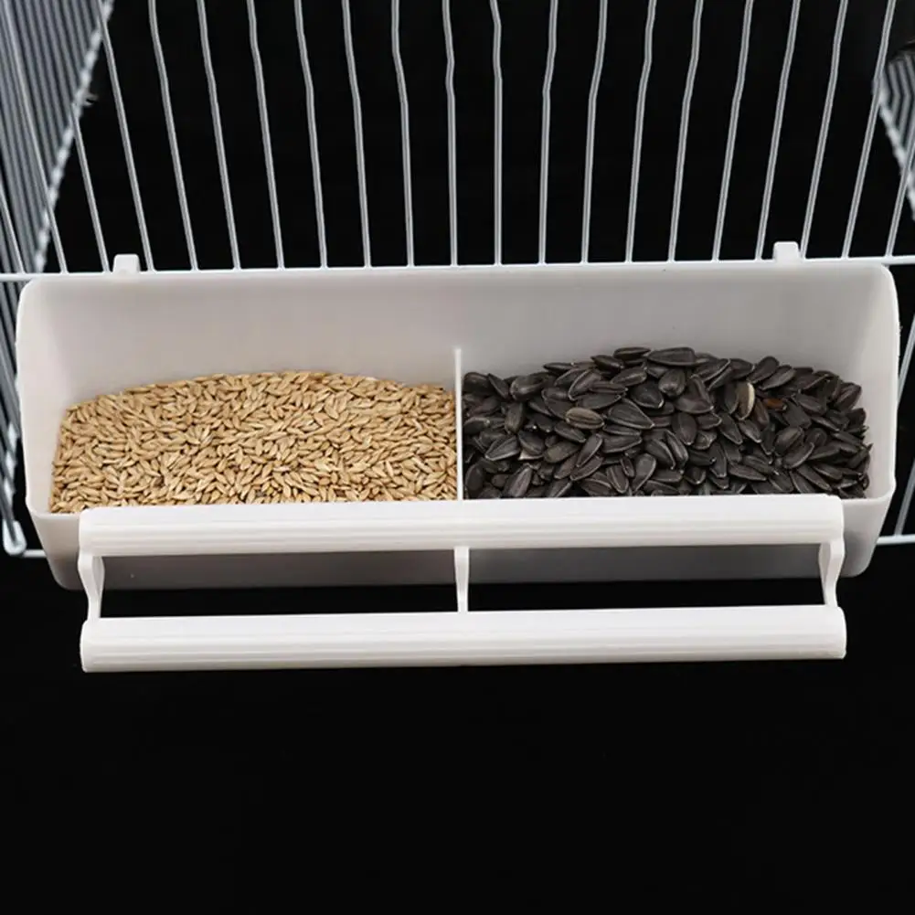 Bird Trough Pet Water Food Dispenser with Perch Stick 2 Compartments Feeding Dish Parrot Feeder Pet Hanging Feeding Container