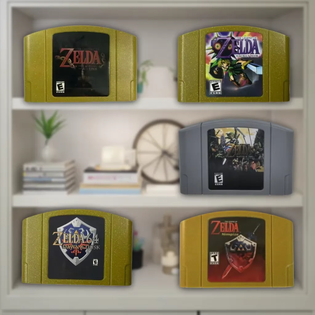 Kaseta z grą N64, The Legend of Zelda: Oracle of Seasons, Majora's Mask, odpowiednia dla 64-bitowej konsoli NTSC US, kaseta z grą w języku angielskim.