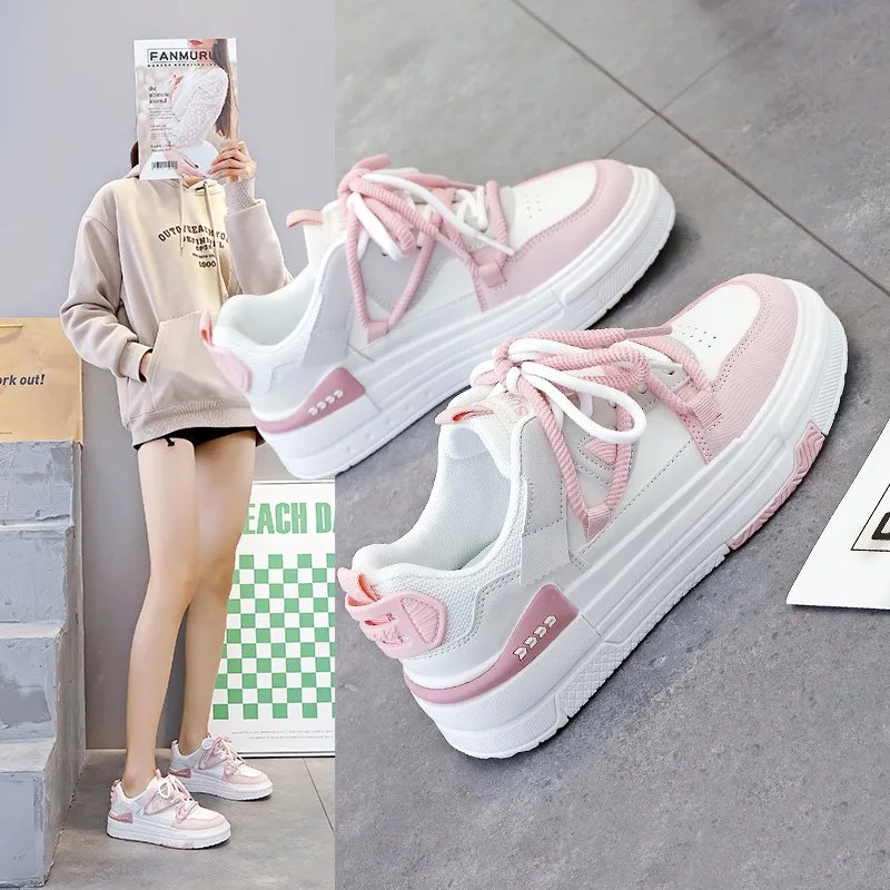 

Women Vulcanized Shoes New Thick Soled Sports and Leisure Board Shoes with Soft Surface Comfortable and Versatile for Students