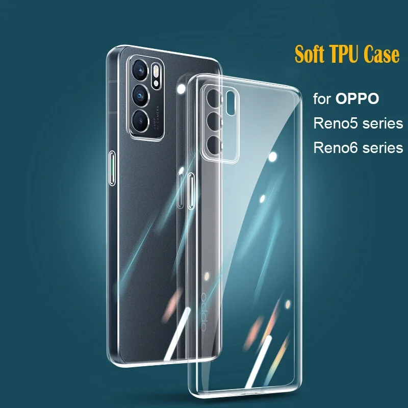 Soft TPU Phone Case For OPPO Reno 5 6 Pro Plus 5Z 5F 5K Lite 6Z 5G Transparent Silicone Case Clear Protective Back Cover Bumper