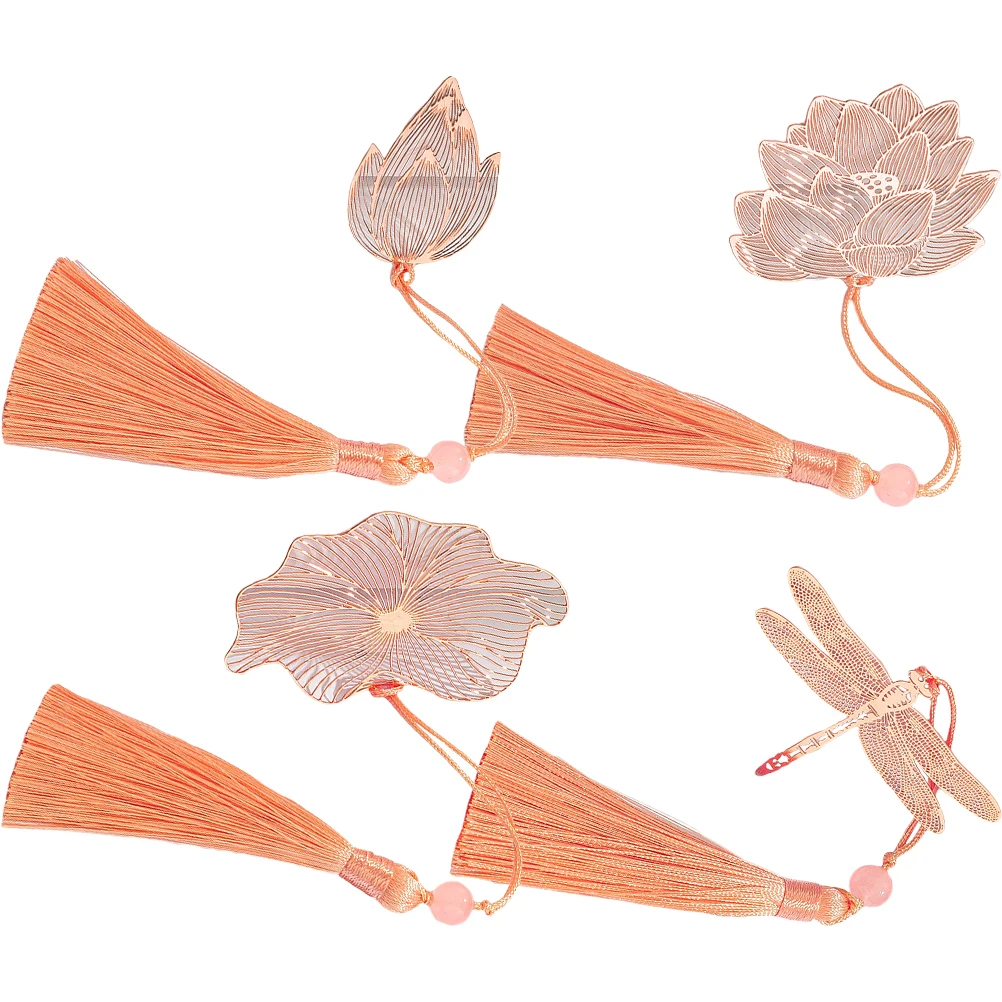 

4Pcs Chinese Style Bookmark Set Vintage Bookmarks for Men Women Hollow Out Tassel Reading Gifts Aesthetic Book Markers Students