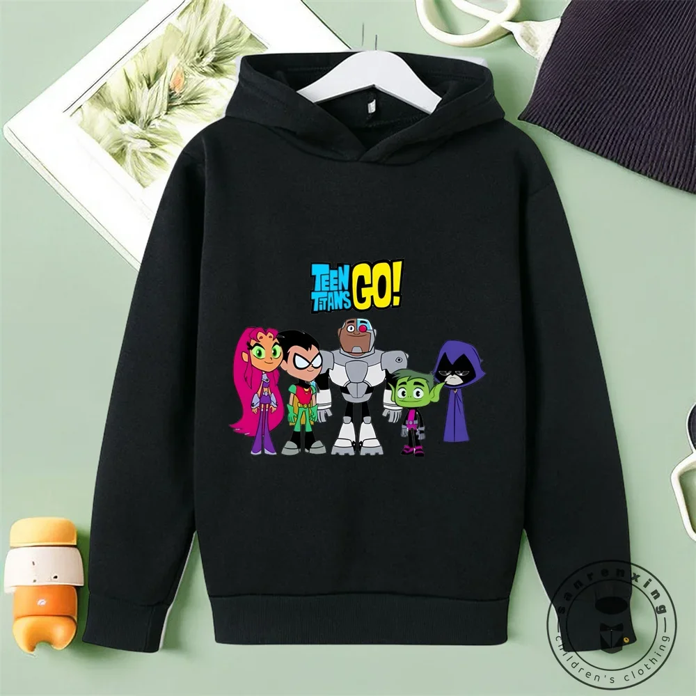 Marvel Comics Teen Titans Go Cartoon Printing Boys Sweatshirts for 2024 Autumn Winter Cotton Children Clothes Long Sleeve Top