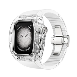 애플 워치용 Viton 스트랩 크리스탈 모드 키트, 패션 개조 케이스, 럭셔리 iWatch 시리즈 9, 8, 7, 6, 5, 4, SE, 화이트 밴드, 44mm, 45mm