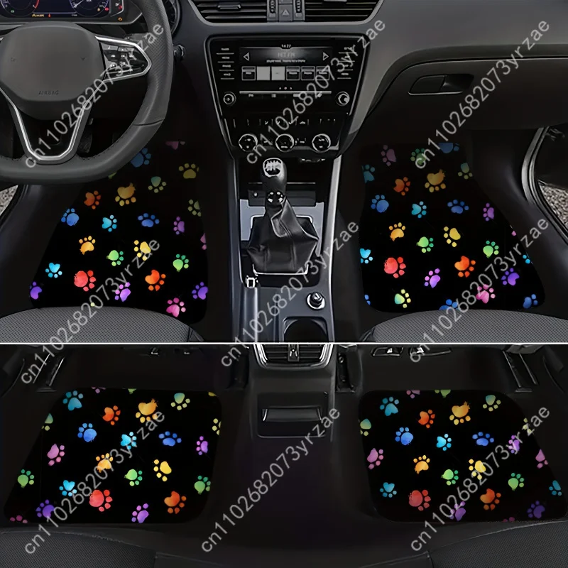 

Pet Paw Print 4pcs Universal Car Floor Mats All-Season Fashionable Auto Interio Absorbent Non-Slip Washable Car Floor Mats