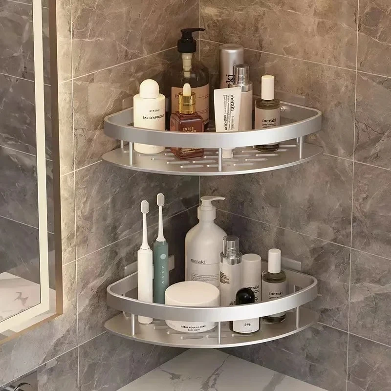 

New No Drill Bathroom Shelf Aluminum Alloy Shampoo Storage Rack Wall Mounted Toilet Shower Corner Shelves Bathroom Accessories