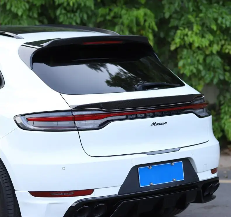 CARBON FIBER ABOVE & BELOW REAR WING TRUNK LIP TAIL SPOILER FOR Porsche Macan 2019 2020 2021 2022