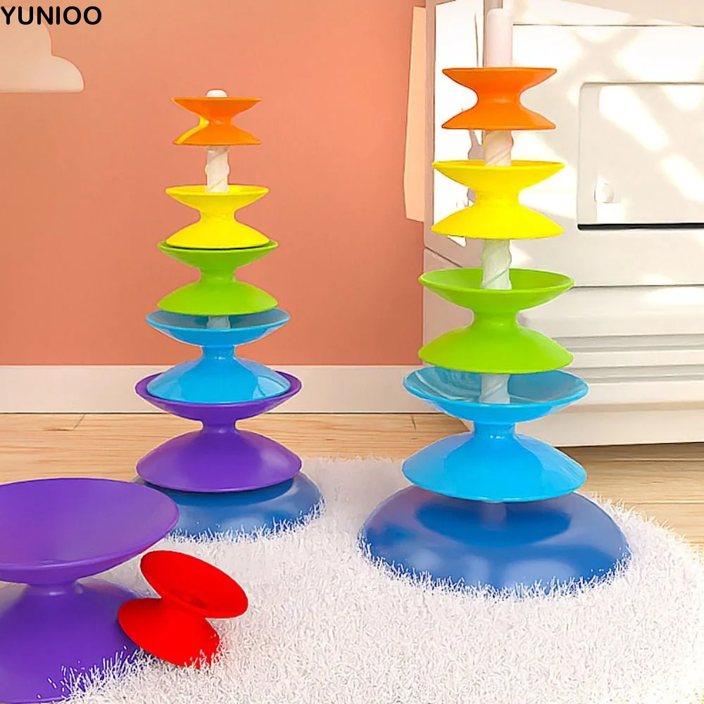 Jouets d'empilage arc-en-ciel Ferrule, jouet Montessori, tour d'anneaux rotative arc-en-ciel, blocs d'empilage de puzzle empilables, jouet pour bébé