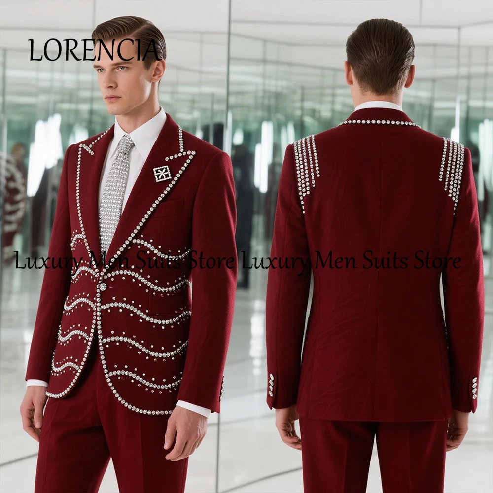 

Elegant Crystal Suits for Men 2 Pieces Diamond Tuxedos Banquet Party Outfit Customized Blazer Pants Men Clothing zomerset heren